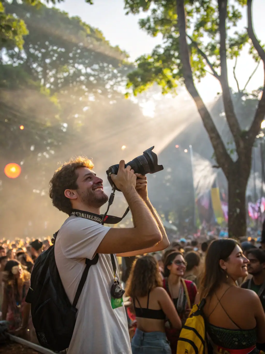 A photographer interacting with clients during an on-site photoshoot, demonstrating excellent customer service.